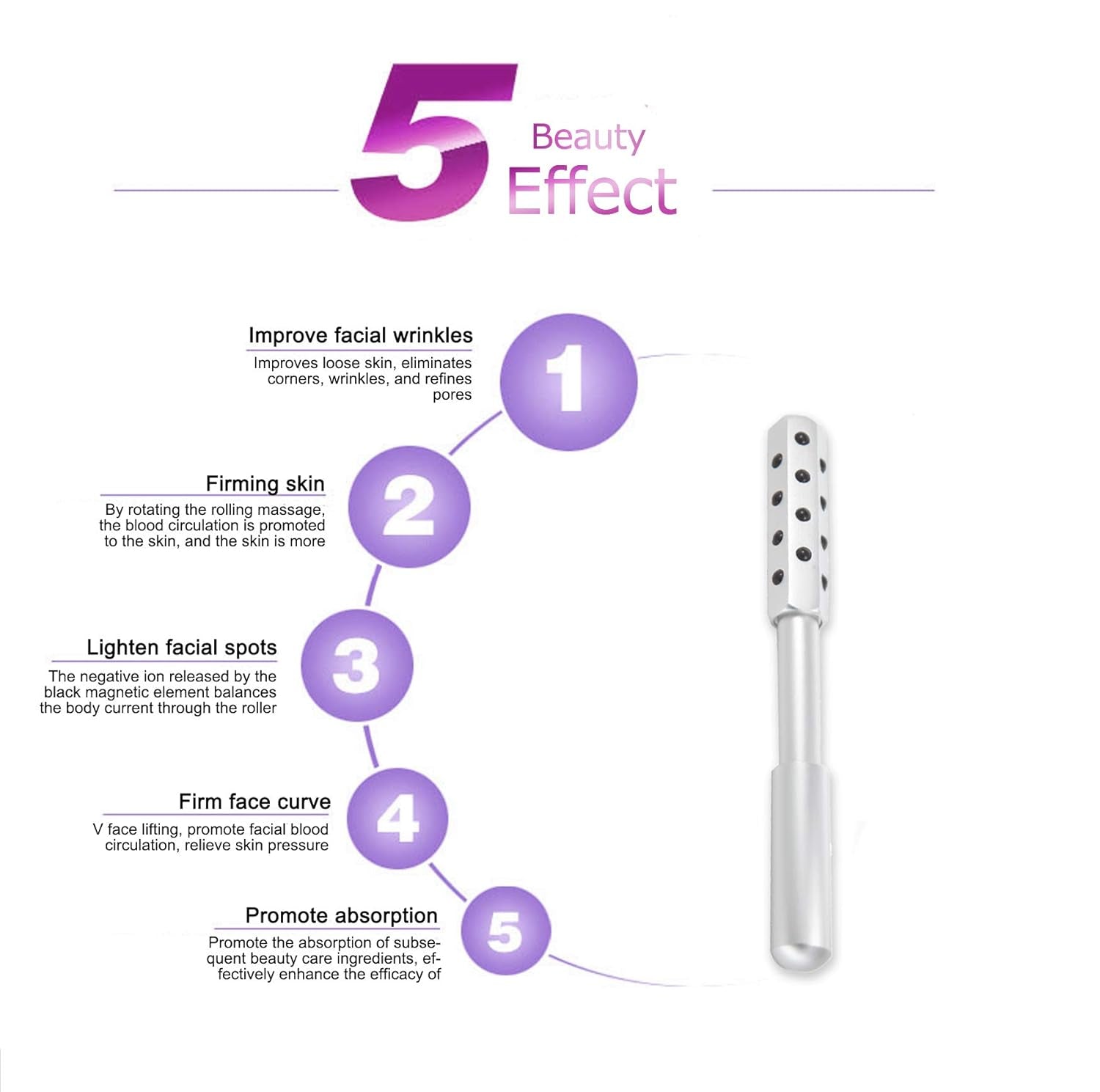 Beauty Masseager Germanium Roller Facial Body Skin Care Uplifting Tool,Tighten Face Neck Skin, Reduce Wrinkles and Eye Pouches (Silver)