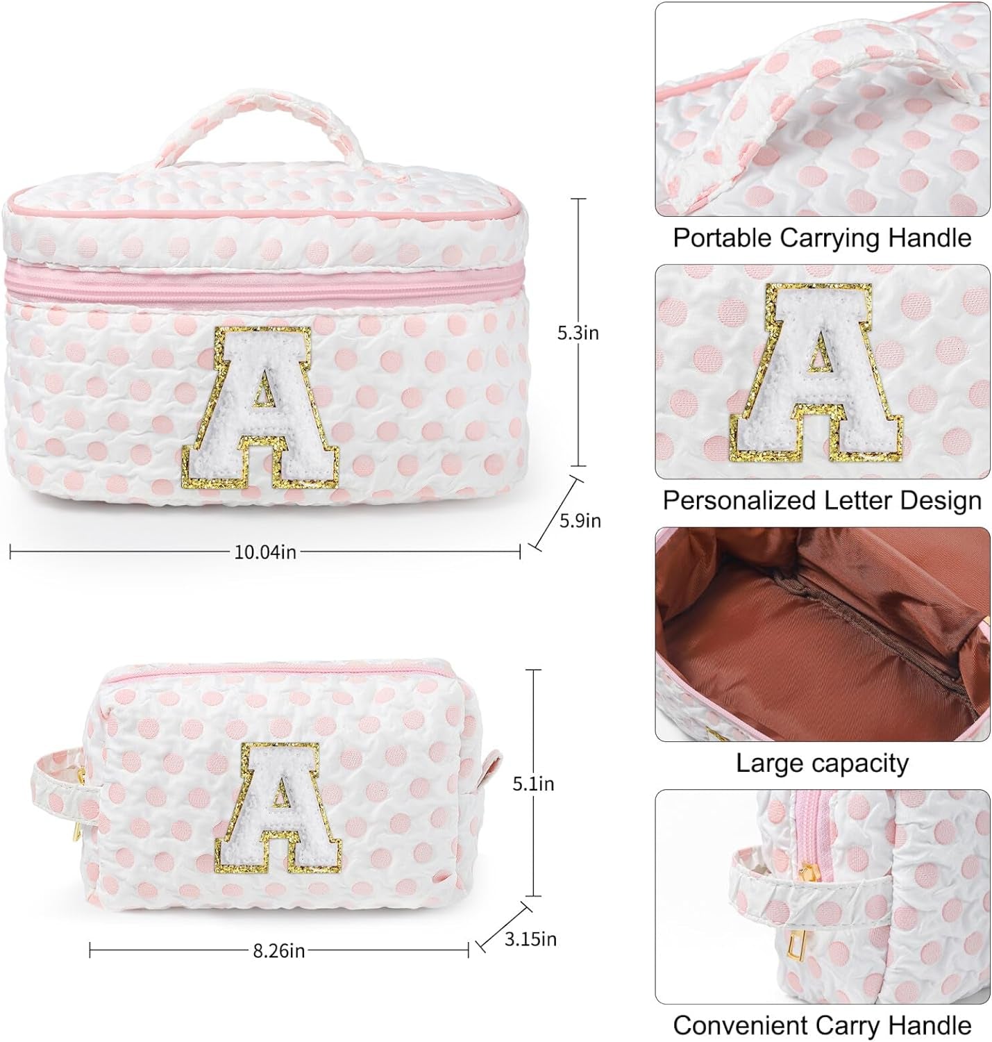 Initial Makeup Bag, Makeup Bag Travel Cosmetic Bag Cute Makeup Bag Personalized Engagement Bridesmaid Niece Gifts Best Friend Birthday Gifts for Women Hostess Gifts for Her Friend Female M