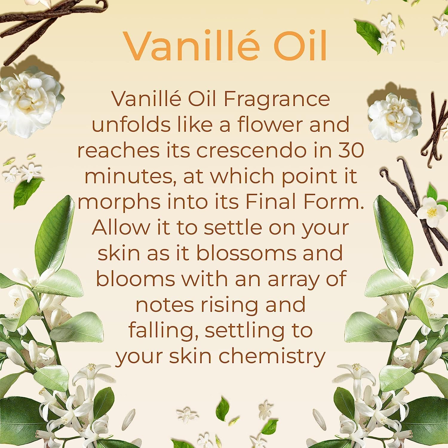 Vanillé Oil - Organic Oil for Face, Body, Hair, Nails & Aromatherapy | Vanilla Extract & Floating Arabian Sambac Jasmine Petals | Moisturizer for Men & Women