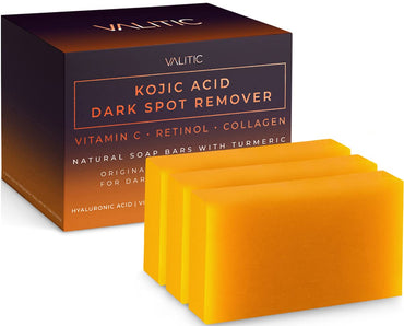 Kojic Acid Dark Spot Remover Soap Bars with Vitamin C, Retinol, Collagen, Turmeric - Original Japanese Complex Infused with Hyaluronic Acid, Vitamin E, Shea Butter, Castile Olive Oil (3 Pack)