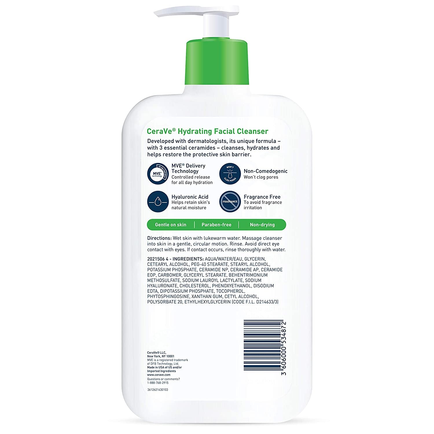 Hydrating Facial Cleanser | Moisturizing Non-Foaming Face Wash with Hyaluronic Acid, Ceramides and Glycerin | Fragrance Free Paraben Free | 19 Fluid Ounce
