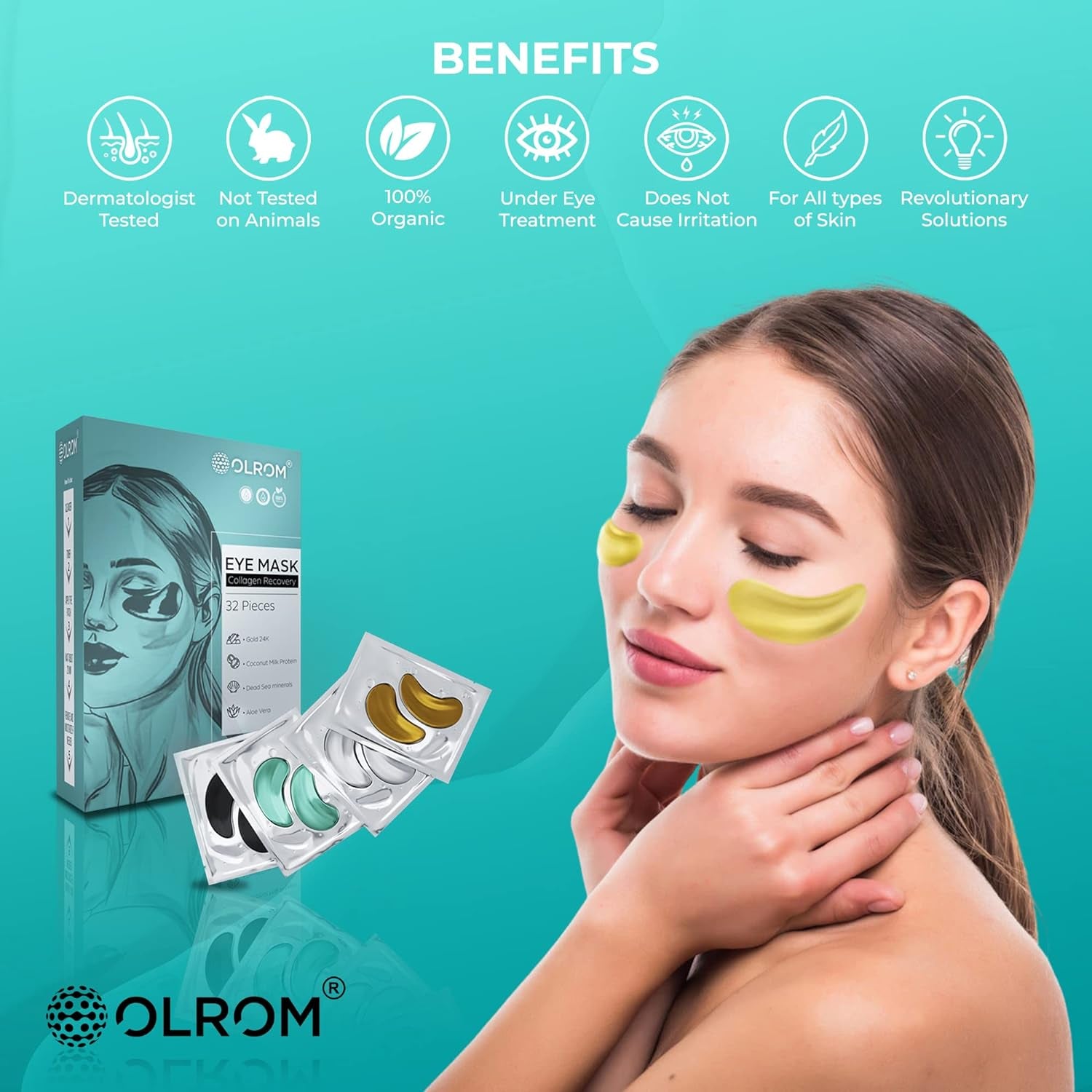 Collagen-Enriched Eye Mask - 16 Pairs with 24K Gold, Dead Sea Minerals, Coconut Milk Protein and Aloe Vera under Eye Patches - Hydrating Hyaluronic Acid for Dark Circles & Puffiness - by