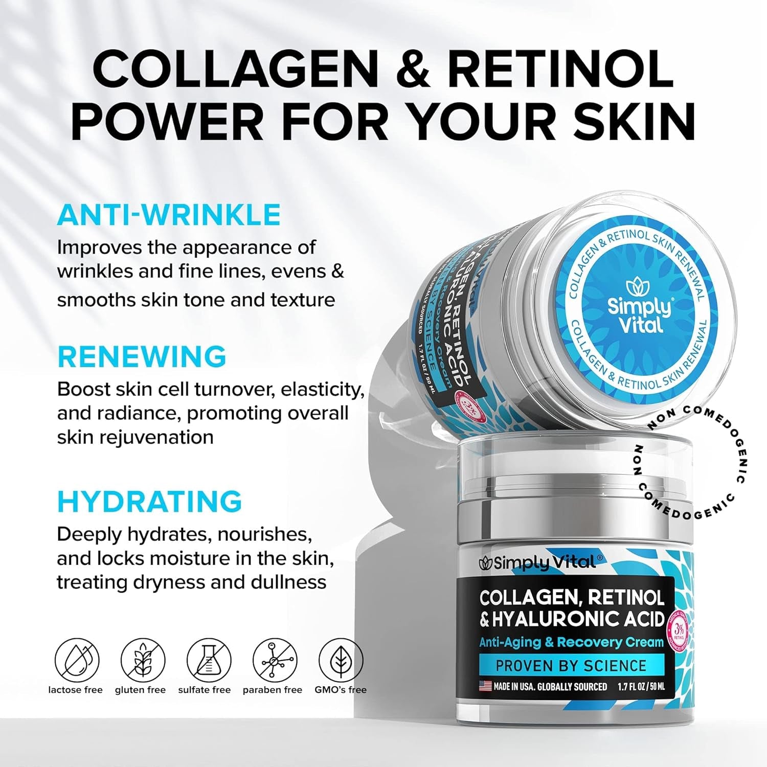 Face Moisturizer Collagen Cream - anti Aging Neck and Décolleté - Made in USA Day & Night Face Cream - Moisturizing, Lifting & Recovery – 1.7Oz