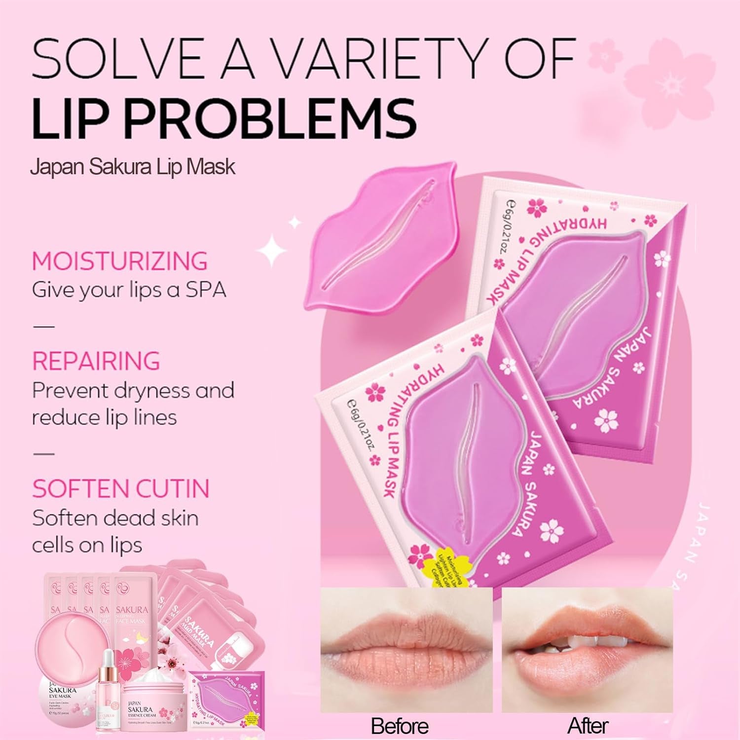 Skin Care Set,Cherry Blossom Skin Care Sets & Kits, Skin Care Kit for Women & Girls,Skincare Gift Set with Serum,Face Cream,Sleep Mask,Eye Mask,Mud Mask,Lip Mask Japanese Skincare Products