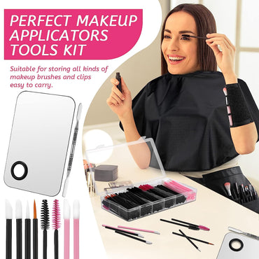 268 Pieces Disposable Makeup Tools Kit, Includes Eyeliner Brushes Makeup Short Waterproof Cape Stainless Steel Palette Mascara Wands Lipstick Applicators Plastic Organizer Box Bag Armband Cleaner