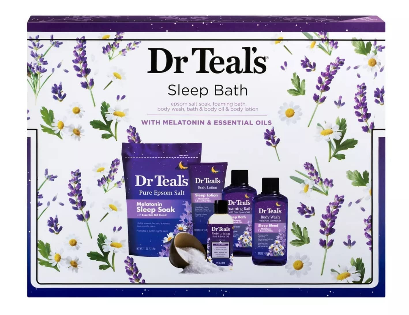 Melatonin Gift Set for Better Sleep - Epsom Salt Soak, Bath, Body Wash, Body Oil & Lotion - at Home Spa Kit