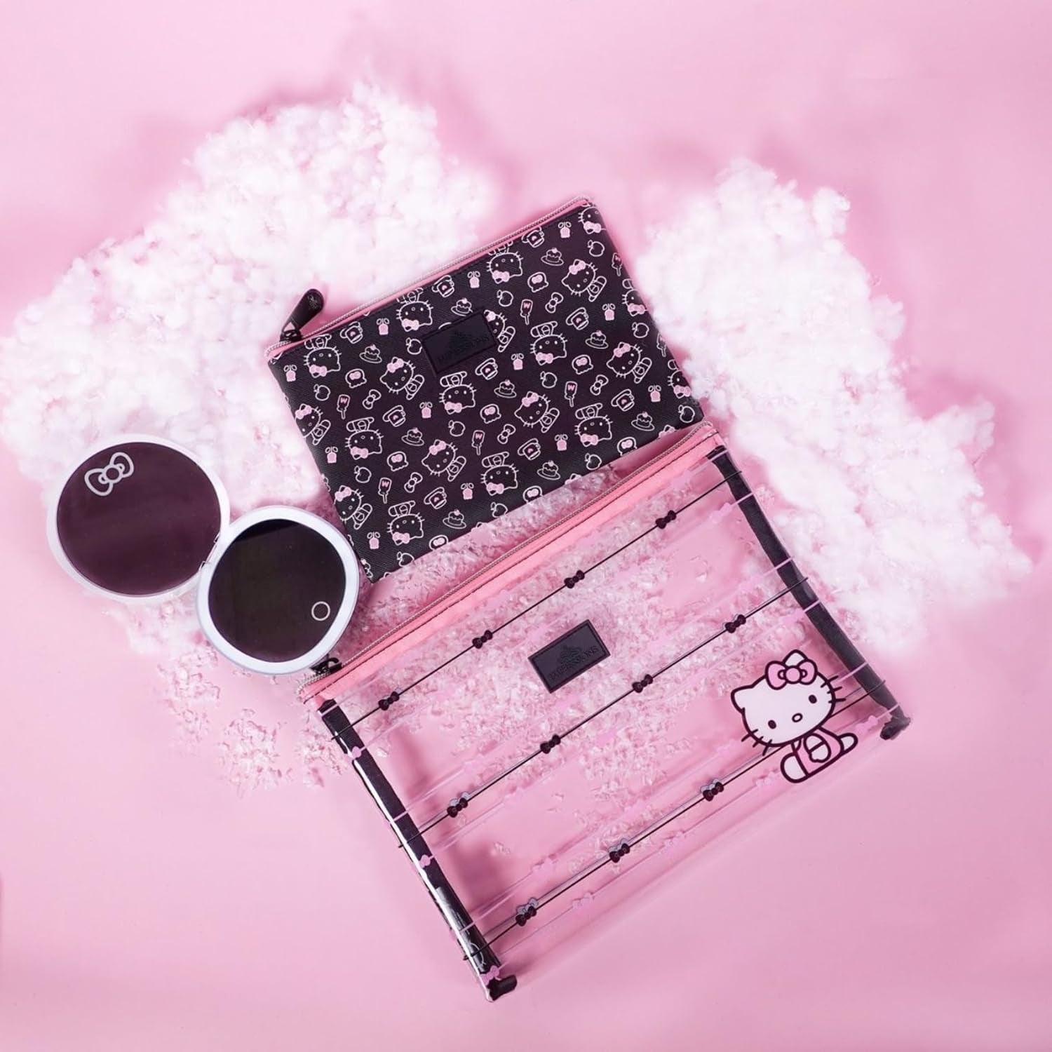 Impressions Vanity Hello Kitty Slim 2 Pcs Nested Cute Makeup Pouch Set, Water Resistant Zippered Travel Cosmetic Pouch Bags for Holding Makeup Brushes,Toiletry, and Skincare Accessories