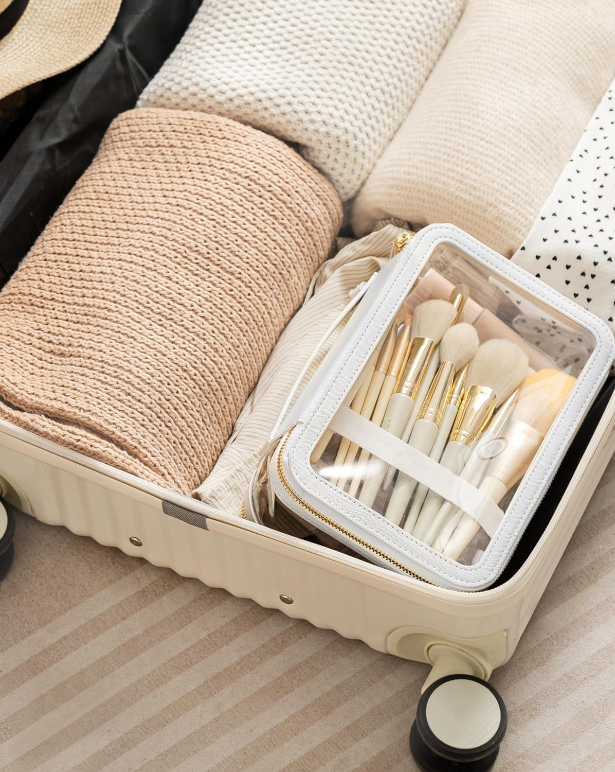 Clear Makeup Bag Toiletry Bag Double Layer Travel Large Clear Cosmetic Bag with Zipper, Big Make up Bag Organizer Women Traveling TSA Approved Transparent Bag Car for Essentials