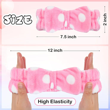 25 Pcs Pink Spa Headband Bulk Bow Hair Band for Washing Face Soft Coral Fleece Skincare Headbands Elastic Bowknot Hair Band Hairlace Shower Head Wraps Gifts for Women Girls