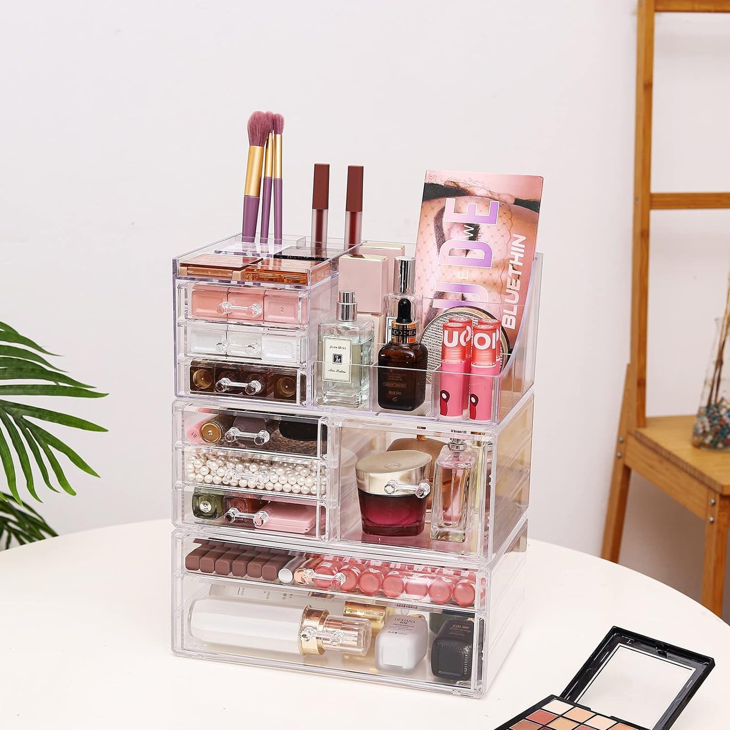Clear Makeup Organizer and Storage Stackable Skin Care Cosmetic Display Case with 9 Drawers Make up Stands for Jewelry Hair Accessories Beauty Skincare Product Organizing