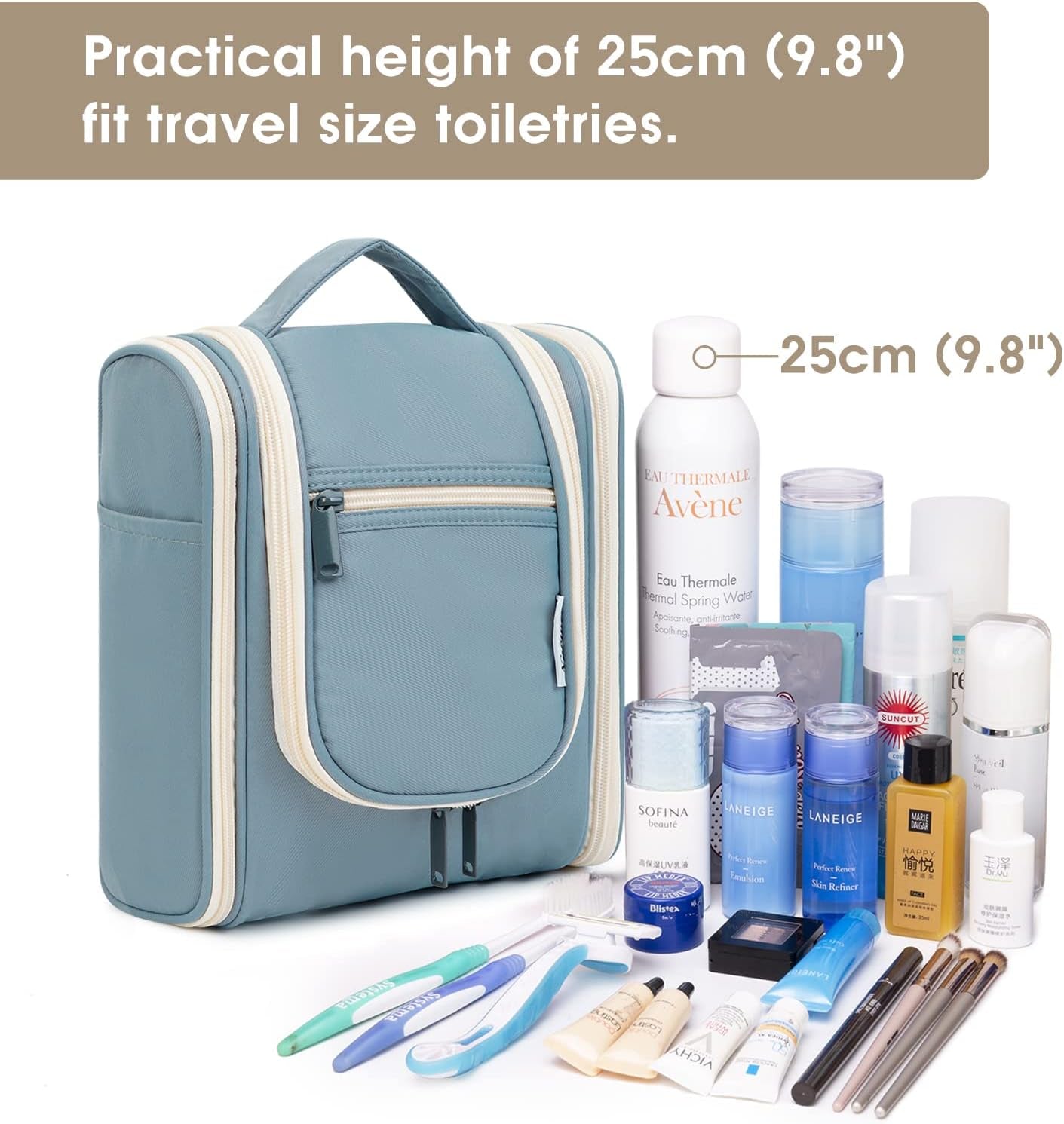 Hanging Travel Toiletry Bag Cosmetic Make up Organizer for Women and Men (Medium, Greyish Blue)