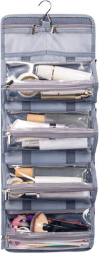 Water Resistant Polyester 4 in 1 Hanging Roll up Makeup Bag Toiletry Bag Travel Cosmetic Storage Case Hair Beauty Tools First Aid Kits Organizer Bag with 4 Removable PVC Zipper Pouches (Grey)