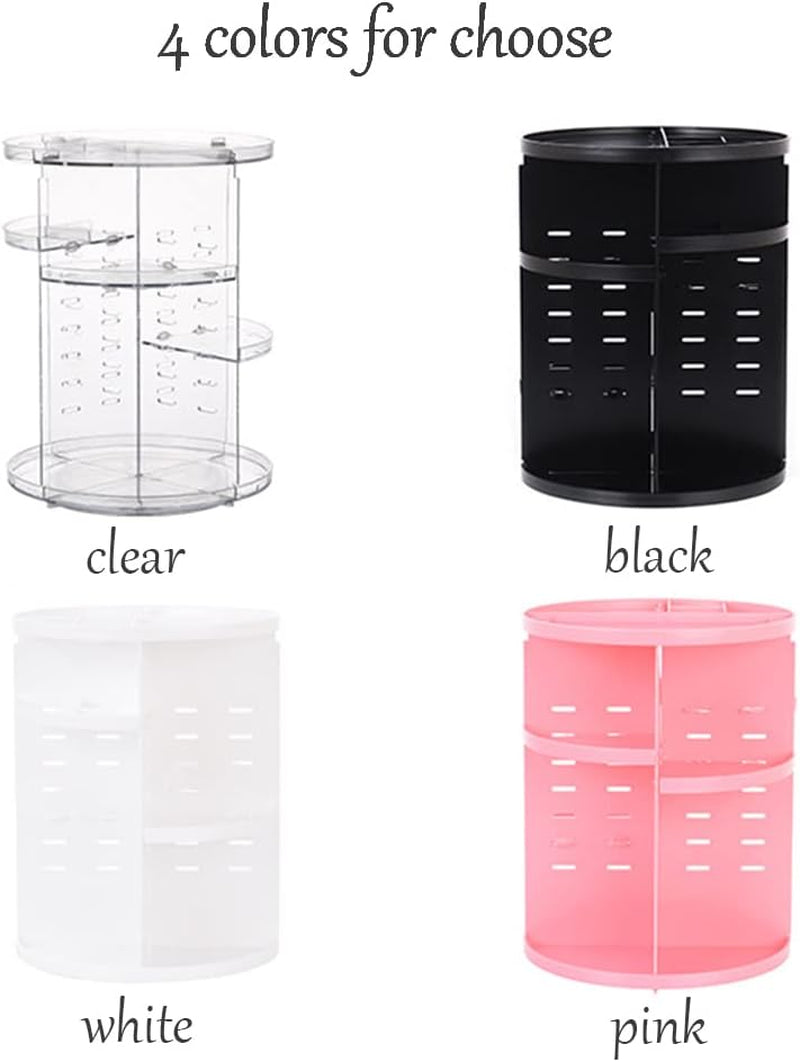 360 Rotating Makeup Organizer, Acrylic DIY Adjustable Bathroom Makeup Carousel Spinning Holder Rack (Pink)
