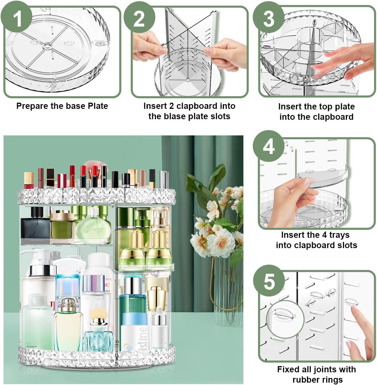 360 Rotating Makeup Organizer, Clear, Vanity, Countertop, 6 Layers Detachable Shelves, 360 Degree Smooth Rotation, Suits Various Skin Care Products