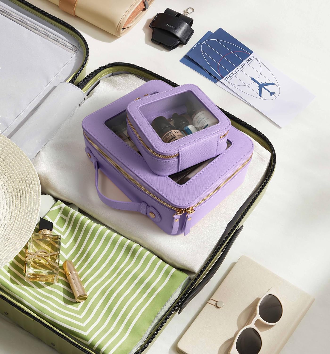Clear Makeup Bags Case,Tsa Approved Toiletry Bag with Zipper,Mini Clear Makeup Pouch Purse Small Organizer Fit Carry-On Travel Car Accessories Essentials Storage for Women (Mini Lavender)