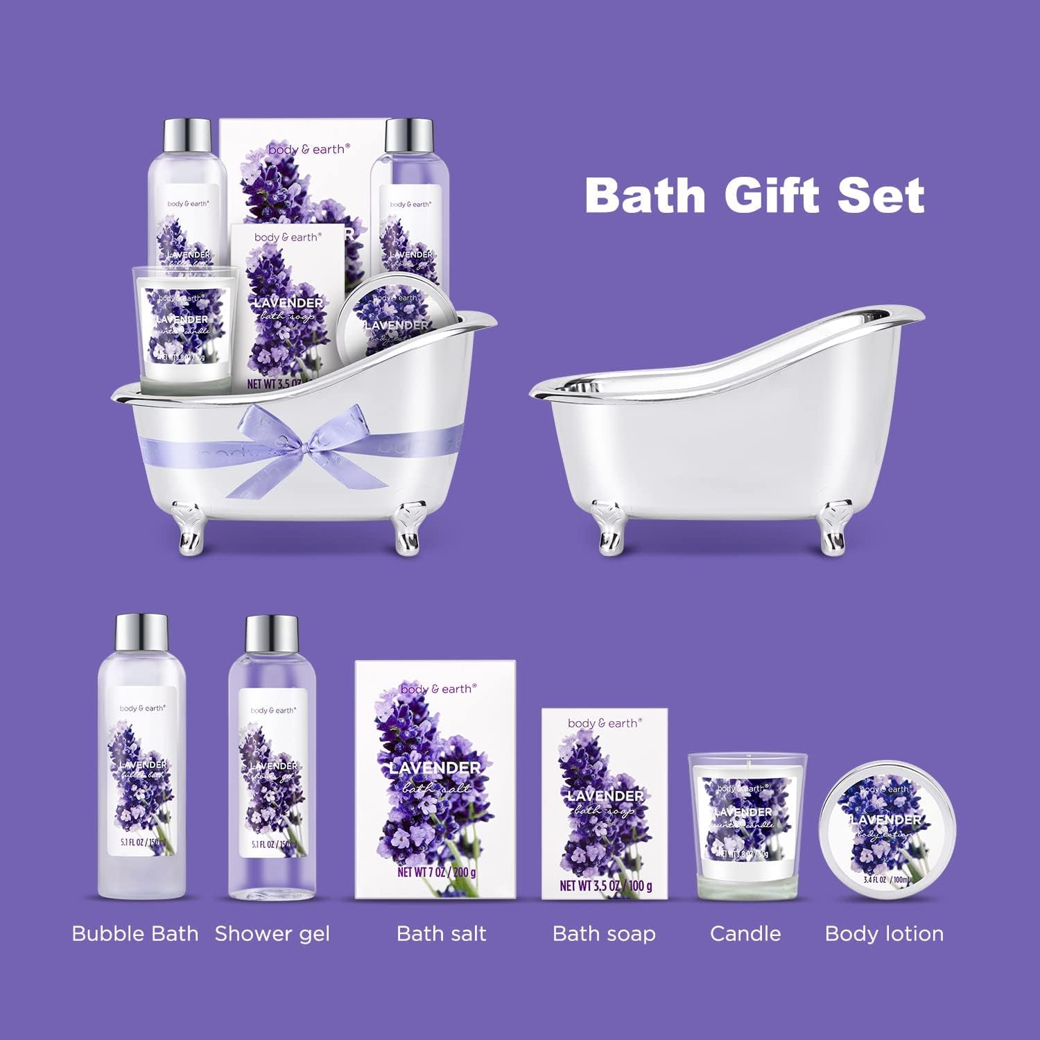Gift Set for Women - Bath Sets for Women Gift,  Lavender Gift Sets with Bubble Bath, Body Lotion, Scented Candle, Valentines Day Spa Gifts for Women, Easter Gifts for Women