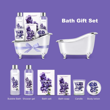 Gift Set for Women - Bath Sets for Women Gift,  Lavender Gift Sets with Bubble Bath, Body Lotion, Scented Candle, Valentines Day Spa Gifts for Women, Easter Gifts for Women