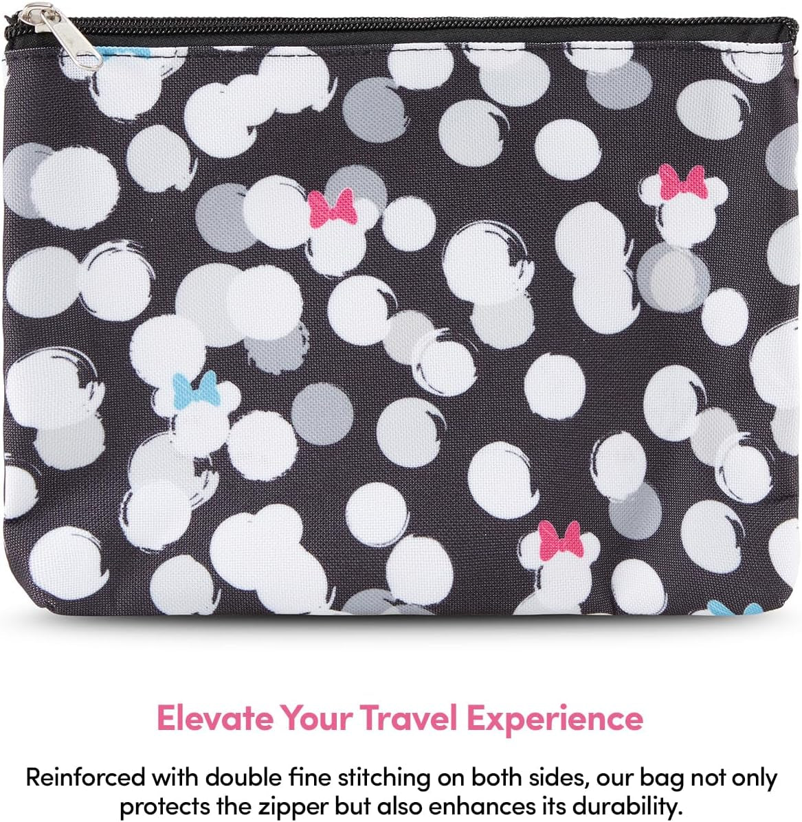 Mickey Mouse Cosmetic Case Set - Officially Licensed Mickey and Minnie Mouse Travel Cosmetic Case 3 Piece Set - Girls, Boys, Teens, Adults (Black Minnie)