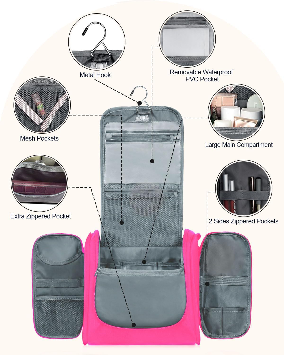 Toiletry Bag for Women and Men, Water-Resistant Travel Makeup Bag with Hanging Hook, Compact Travel Toiletry Organizer Bag, Makeup Organizer Bag for Cosmetics, Dopp Kit Shaving Bag, Black
