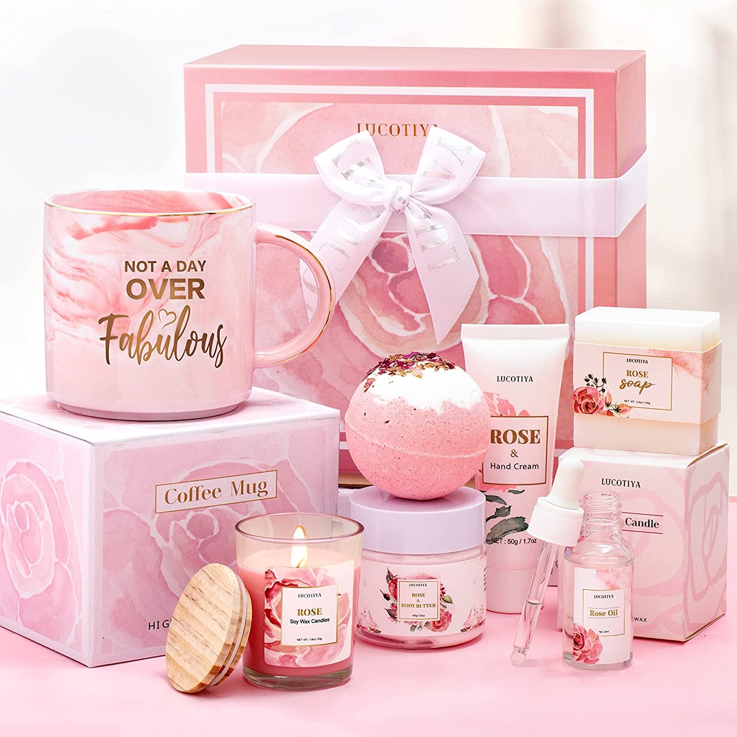 Birthday Gifts for Women Best Spa Gifts Baskets Box for Her Wife Mom Best Friend Mother Grandma Bday Bath and Body Kit Sets Self Care Present Beauty Products Package Rose Scent