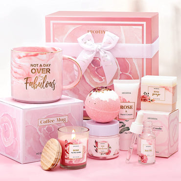 Birthday Gifts for Women Best Spa Gifts Baskets Box for Her Wife Mom Best Friend Mother Grandma Bday Bath and Body Kit Sets Self Care Present Beauty Products Package Rose Scent
