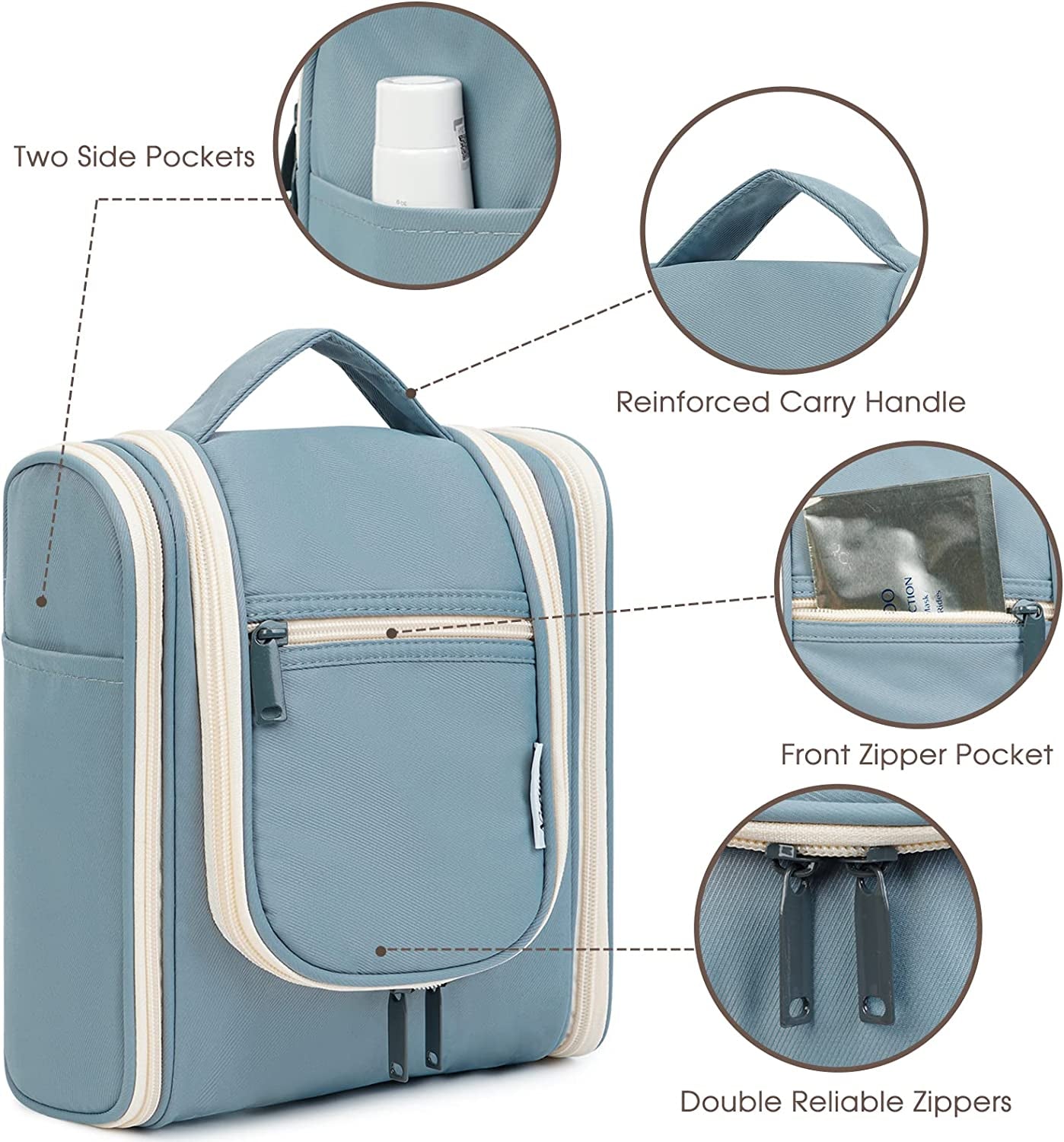 Hanging Travel Toiletry Bag Cosmetic Make up Organizer for Women and Men (Medium, Greyish Blue)