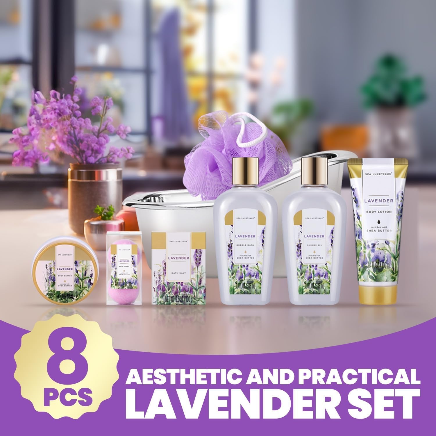 Spa Gifts for Women -  Gift Baskets for Women, 8 Pcs Lavender Bath Sets for Women Gift with Bubble Bath, Lotion Gift Set, Birthday Gifts for Mom, Easter Gifts for Women