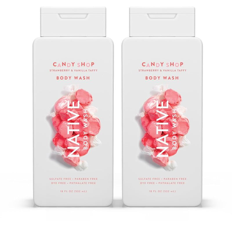 Body Wash for Men & Women, Seasonal | Sulfate Free, Paraben Free, Dye Free, Naturally Derived Clean Ingredients Leaving Skin Soft and Hydrating, Strawberry & Vanilla Taffy 18 Oz - 2 Pk