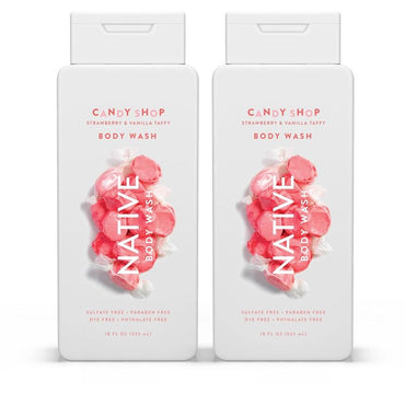 Body Wash for Men & Women, Seasonal | Sulfate Free, Paraben Free, Dye Free, Naturally Derived Clean Ingredients Leaving Skin Soft and Hydrating, Strawberry & Vanilla Taffy 18 Oz - 2 Pk