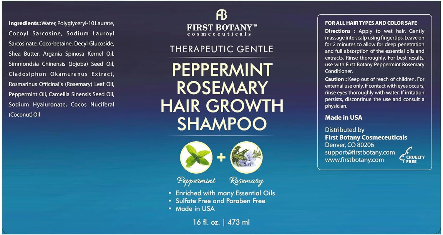 , Peppermint Rosemary Hair Regrowth and anti Hair Loss Shampoo and Conditioner Set - Daily Hydrating, Detoxifying, Volumizing Shampoo and Fights Dandruff for Men and Women 16 Fl Oz X 2