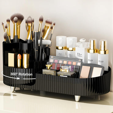New 360 Rotating Makeup Organizer for Vanity with Brush Holder, Cosmetic Makeup Storage Organizer, Large Spinning Makeup Skincare Organizer, Countertop Makeup Perfume Organizer, Lotions Display Cases
