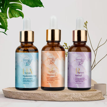 Anti-Aging Facial Serum Set. Vitamin C Serum, Retinol Serum & Hyaluronic Acid Serum for Brightening, Firming & Hydrating for Face. Anti-Wrinkle and Dark Circle Remover. 3X1 Fl Oz