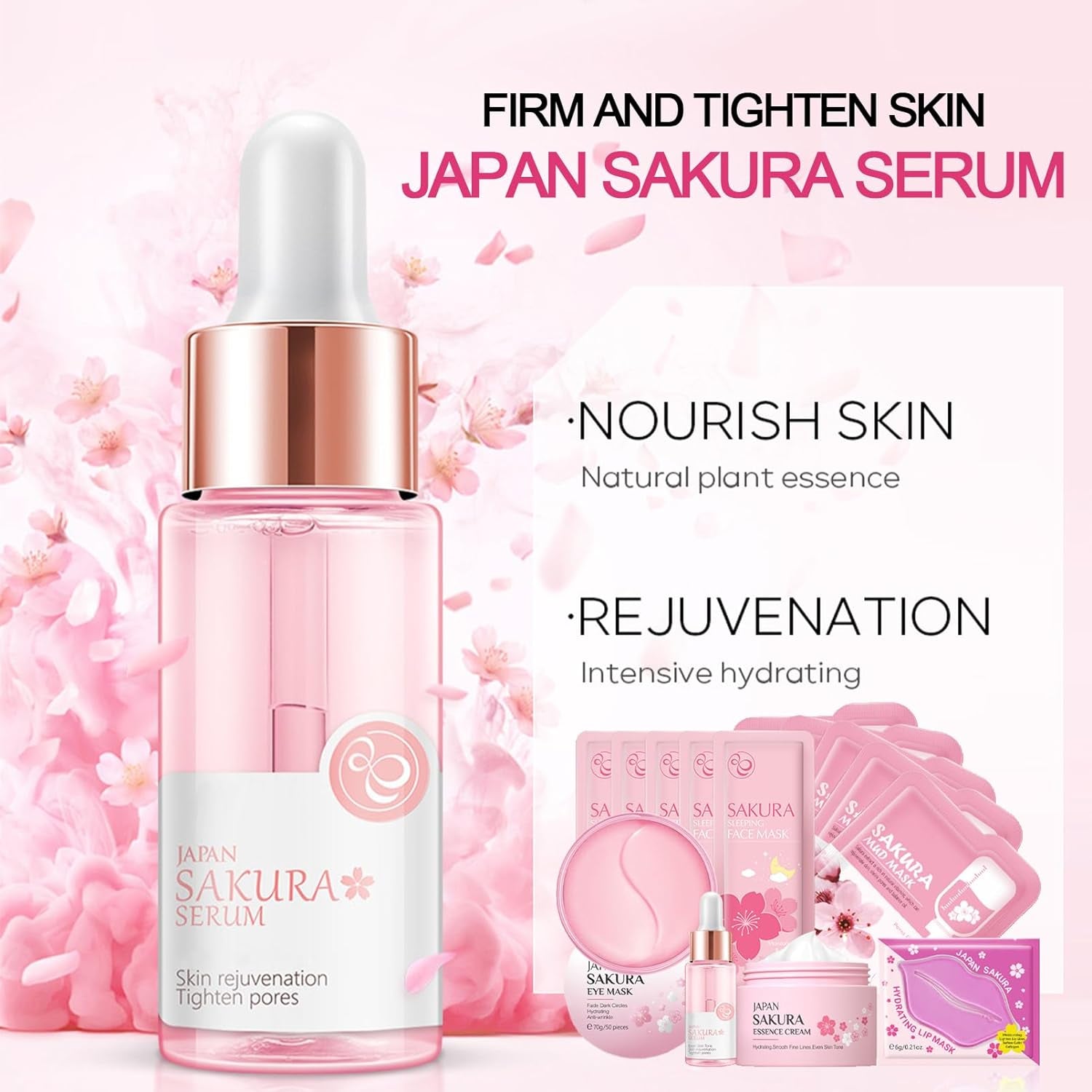 Skin Care Set,Cherry Blossom Skin Care Sets & Kits, Skin Care Kit for Women & Girls,Skincare Gift Set with Serum,Face Cream,Sleep Mask,Eye Mask,Mud Mask,Lip Mask Japanese Skincare Products