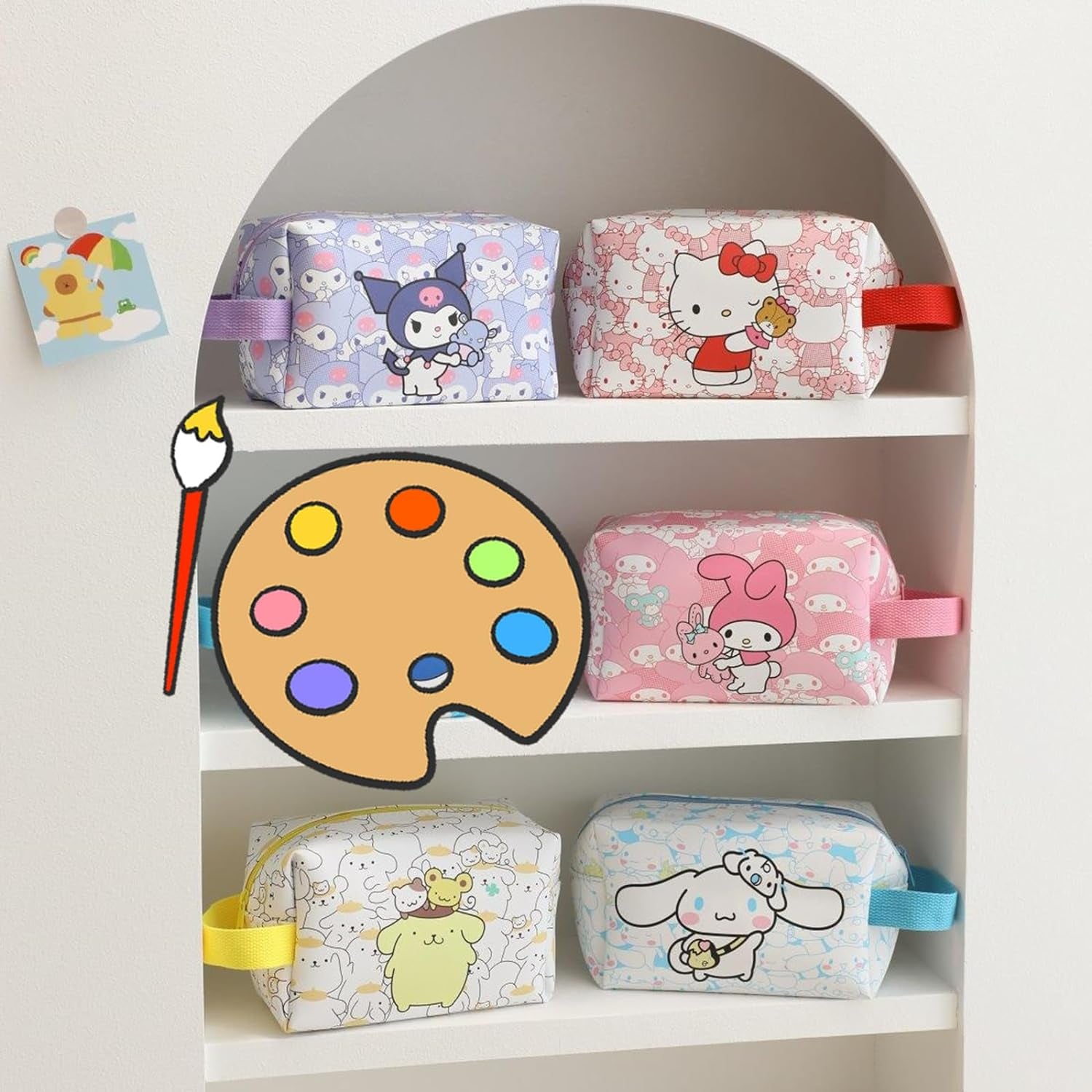 Kitty Travel Cosmetic Bag Cute Large Melody Cartoon Cosmetic Pouch Makeup Bag Foldable Storage Bags Anime Makeup Pouch with Mirror Travel Toiletry Bag Kawaii Accessories for Girls Women Pink