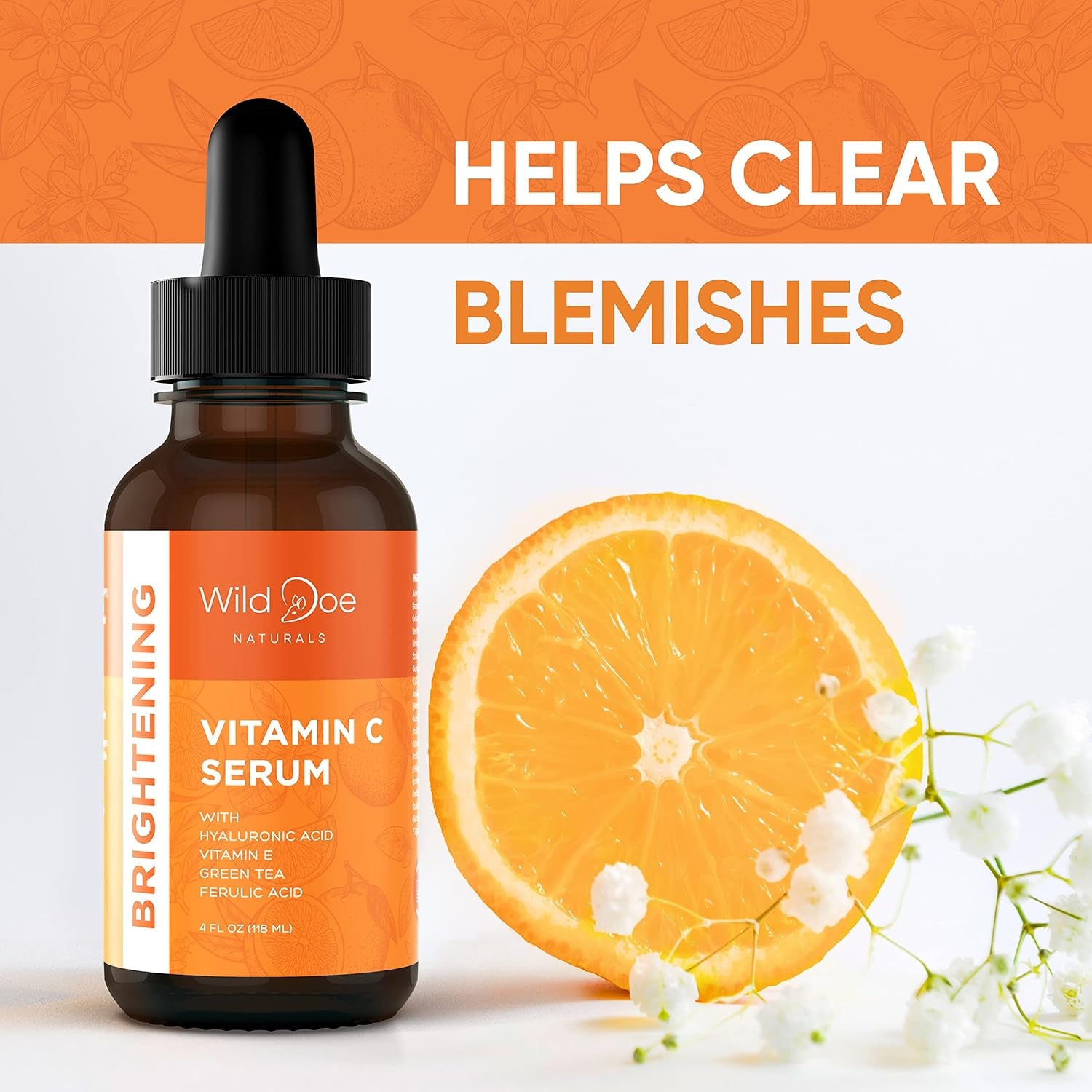 Vitamin C Serum for Face with Hyaluronic Acid - Firming anti Aging Serum, Pore Minimizer, Acne Scars and Dark Spot Remover for Face - Vitamin C Facial Serum + Ferulic Acid, Vitamin E, Green Tea -4 Oz