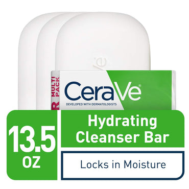 Hydrating Cleanser Bar | Soap-Free Body and Facial Cleanser with 5% Moisturizing Cream | Fragrance-Free |3-Pack, 4.5 Ounce Each