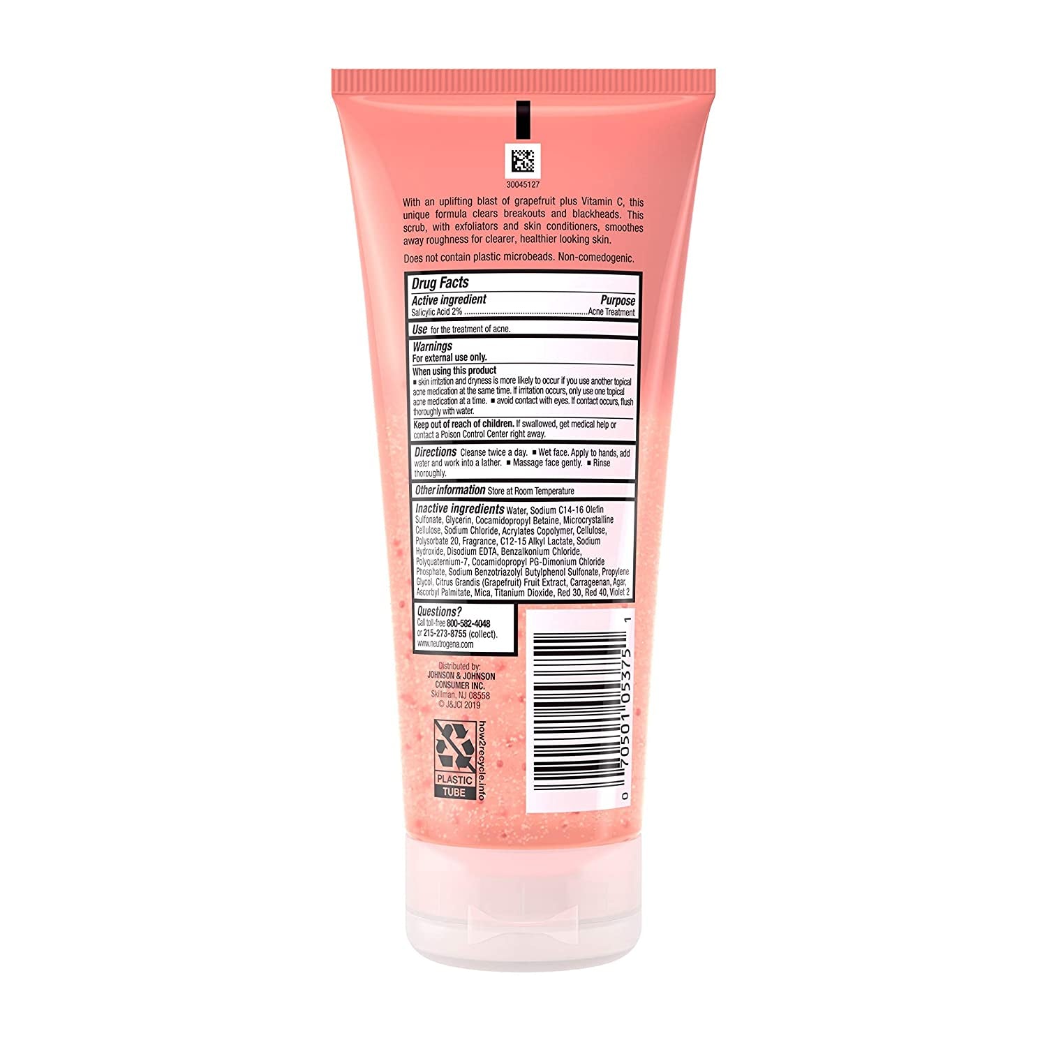 Oil Free Pink Grapefruit Acne Treatment Face Wash with Vitamin C, 2% Salicylic Acid, Gentle Foaming Facial Scrub to Treat & Prevent Breakouts, 6.7 Fl Oz, Pack of 3
