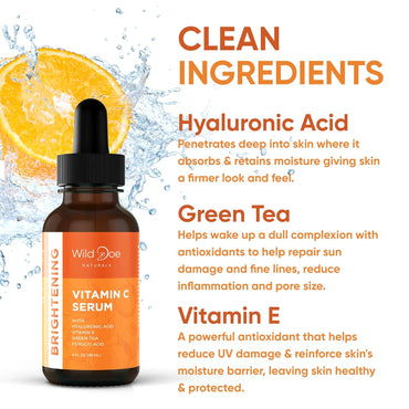 Vitamin C Serum for Face with Hyaluronic Acid - Firming anti Aging Serum, Pore Minimizer, Acne Scars and Dark Spot Remover for Face - Vitamin C Facial Serum + Ferulic Acid, Vitamin E, Green Tea -4 Oz