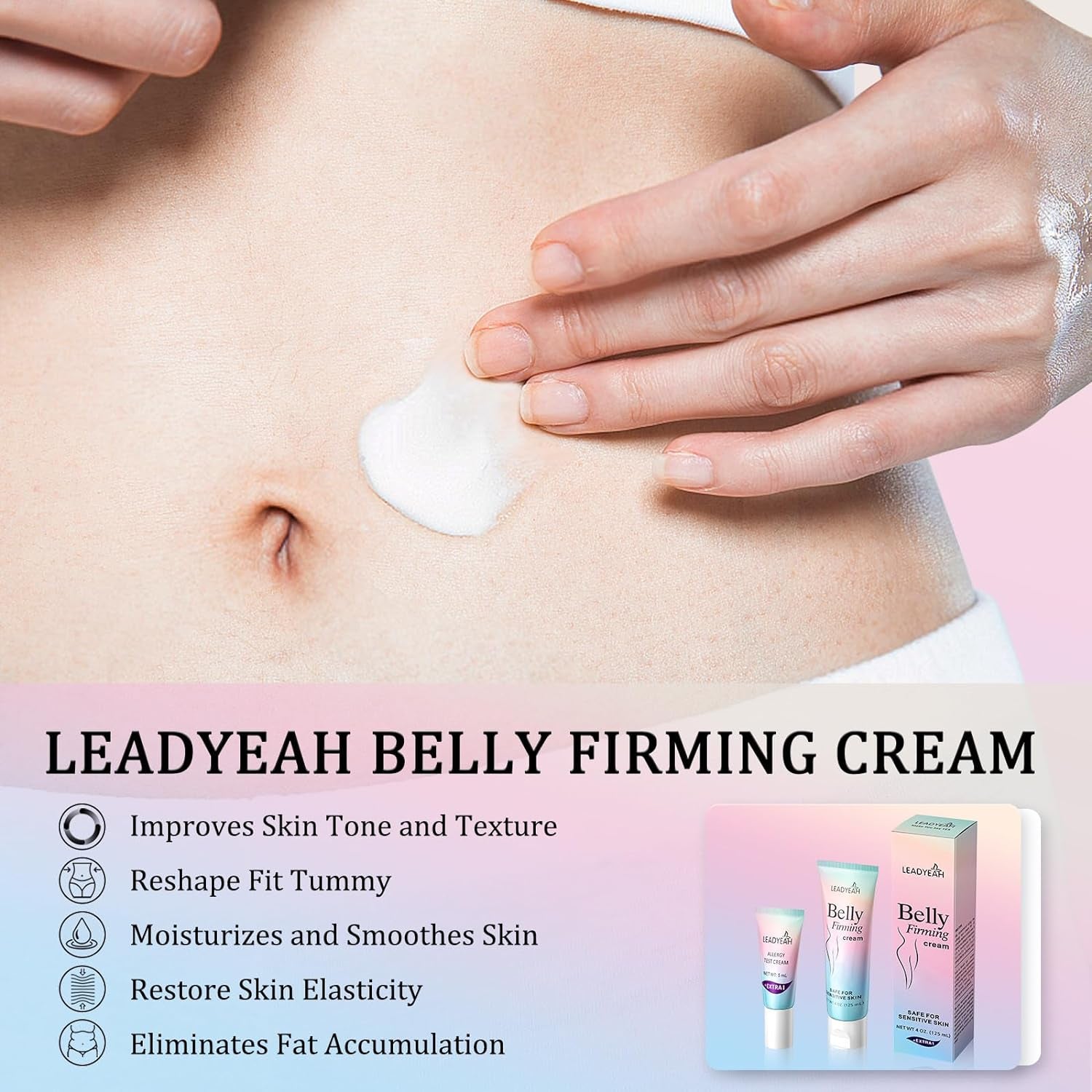 B Flat Belly Firming Cream - Moisturizing,Firming for Stomach, Thighs and Butt, Body Lotion for Women and Men, 125+5ML