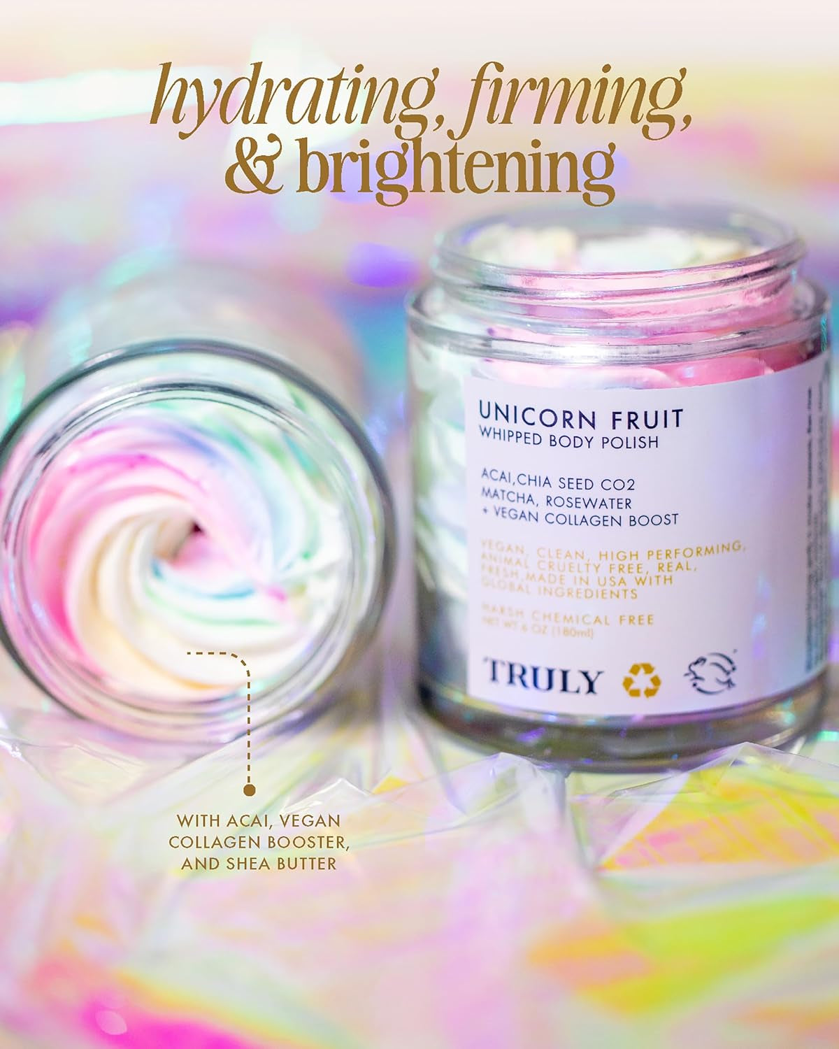Beauty Unicorn Fruit Whipped Body Polish- Whipped Body Polish for Women - Body Scrub That Helps Hydrate, Soothe, and Plump Dry Skin - Body Scrubs for Women Exfoliation - 2 OZ