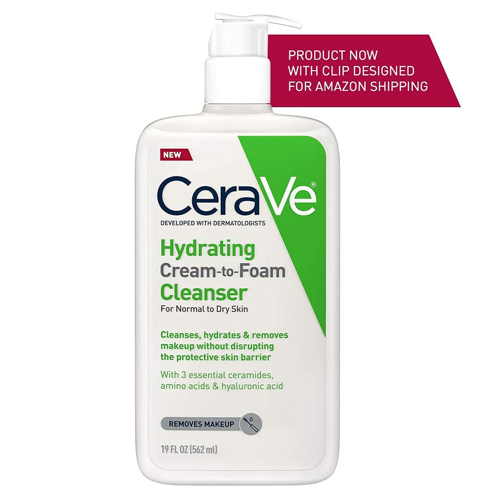 Hydrating Cream-To-Foam Cleanser | Hydrating Makeup Remover and Face Wash with Hyaluronic Acid | Fragrance Free Non-Comedogenic | 19 Fluid Ounce