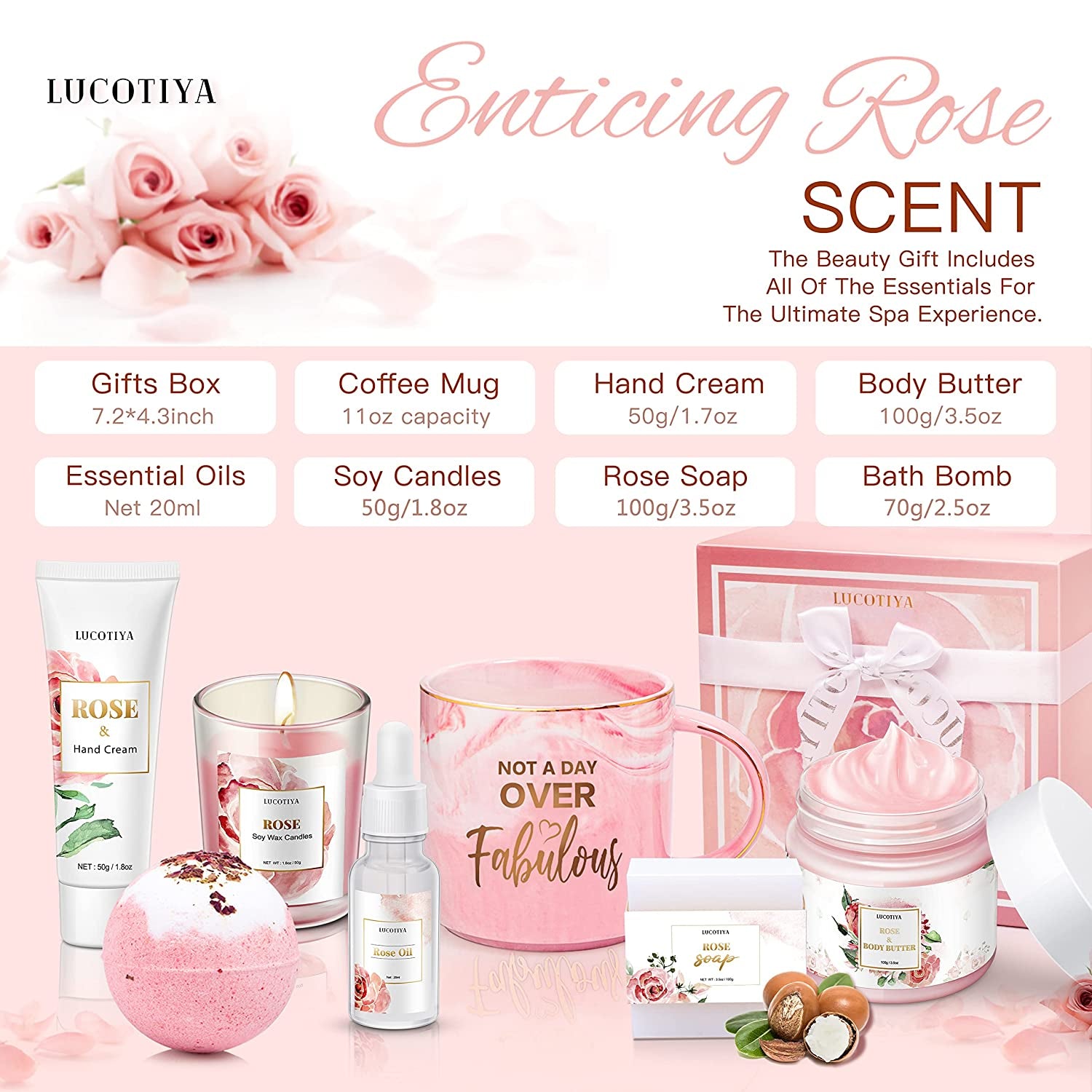 Birthday Gifts for Women Best Spa Gifts Baskets Box for Her Wife Mom Best Friend Mother Grandma Bday Bath and Body Kit Sets Self Care Present Beauty Products Package Rose Scent