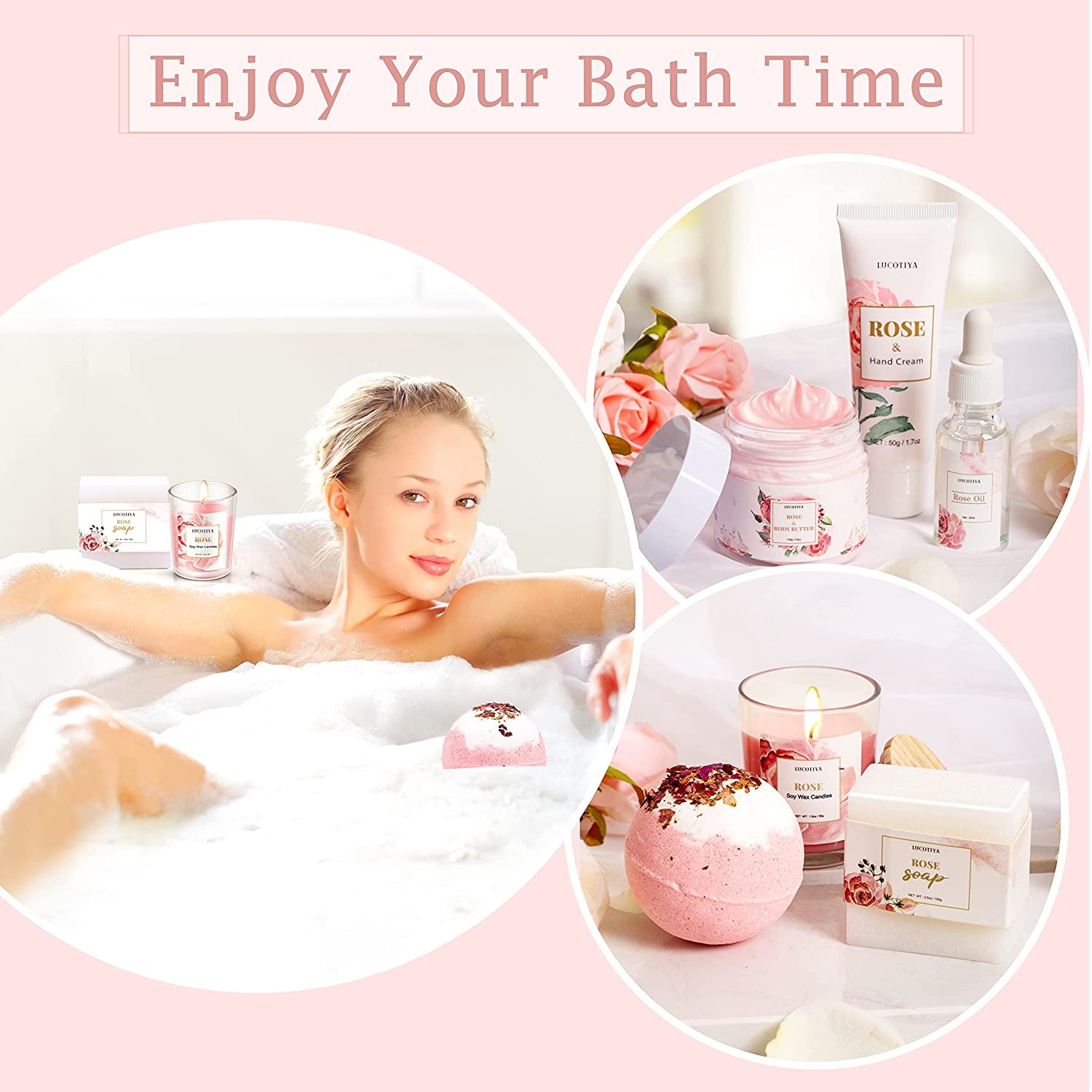 Birthday Gifts for Women Best Spa Gifts Baskets Box for Her Wife Mom Best Friend Mother Grandma Bday Bath and Body Kit Sets Self Care Present Beauty Products Package Rose Scent