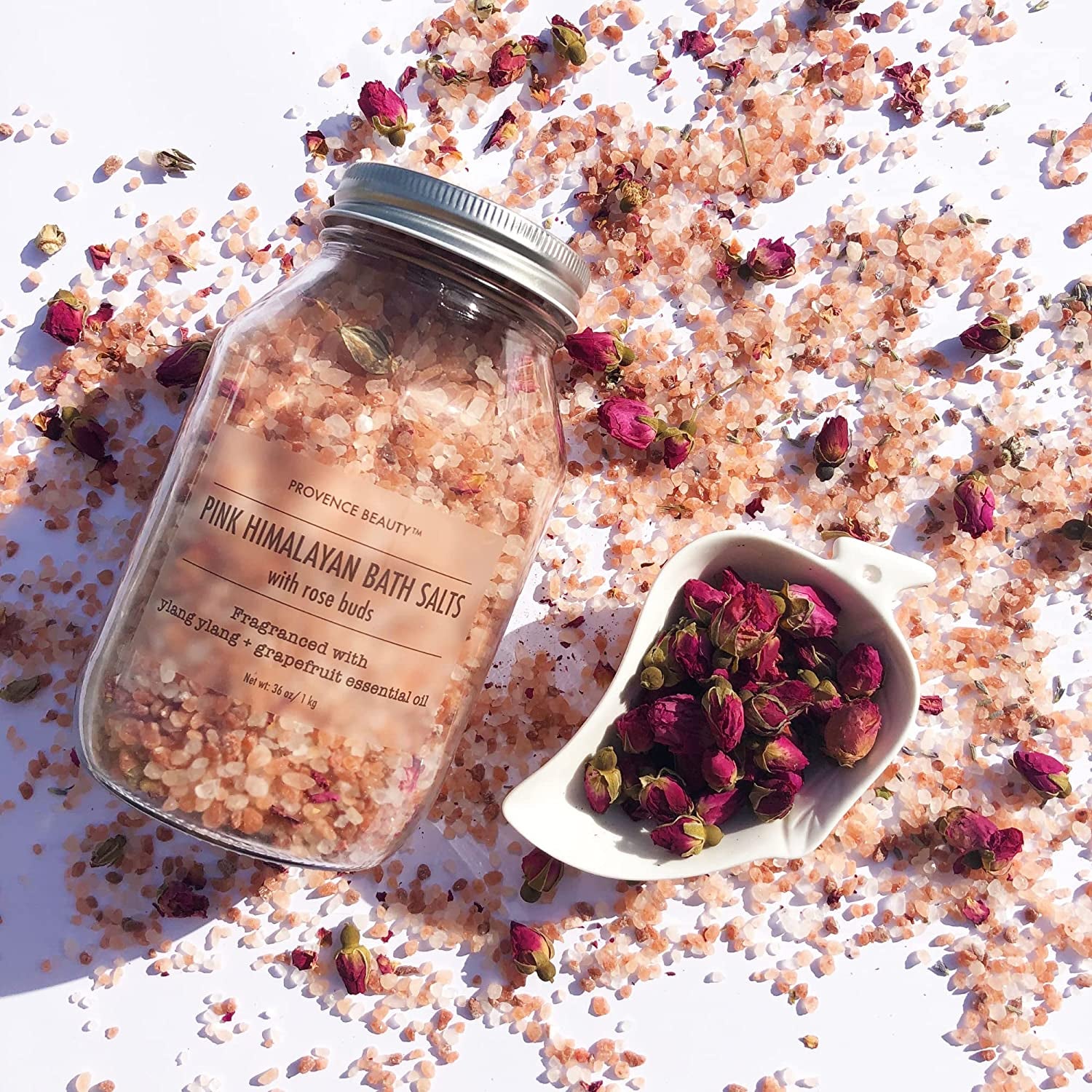 Pink Himalayan Bath Salt with Rose Petals -100% Natural Aromatherapy and Relaxation - Ylang Ylang Grapefruit Essential Oil Bath Salts for Women Relaxing-Cruelty-Free Cleanse Revitalize & Soothes Skin