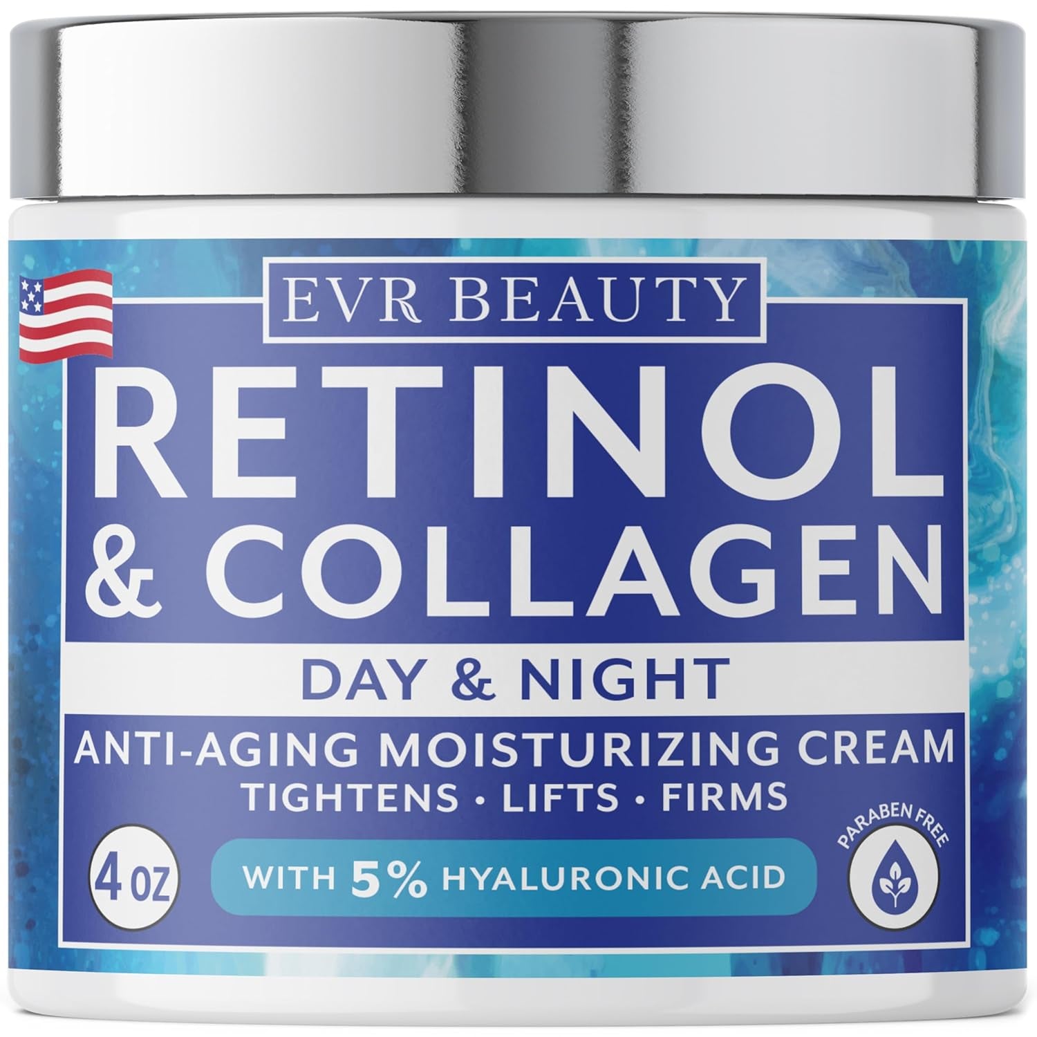Retinol Cream for Face (4Oz) Best Facial Moisturizer for Aging Skin with Collagen and Hyaluronic Acid - Anti-Aging Face Cream for Women and Men - Day and Night - All Skin Types