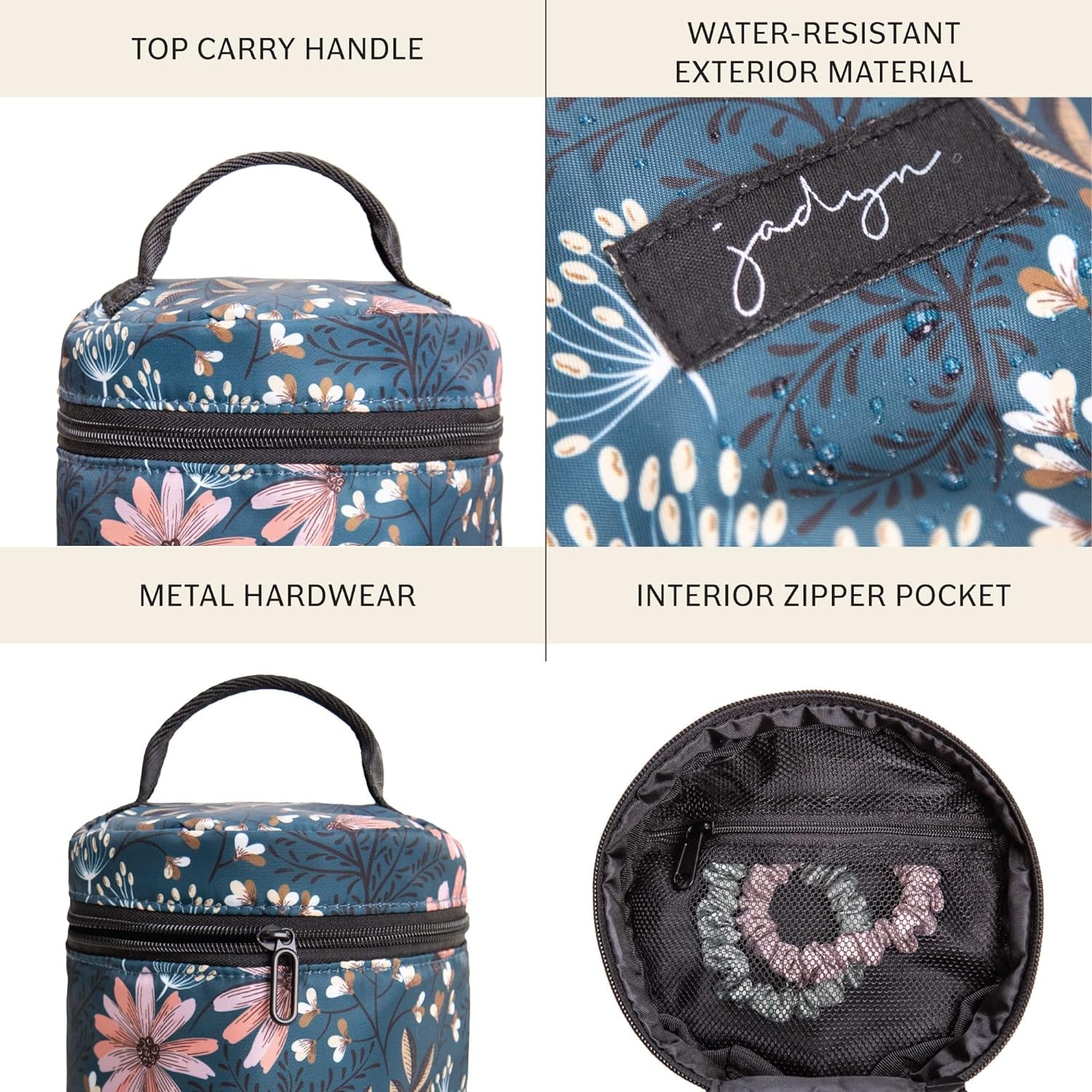 Cosmetic Zip Makeup Bag, Tavel Cosmetic Pouch for Toiletries, Make Up, and Accessories, Water Resistant Travel Makeup Bags for Women, Designs (Navy Floral)