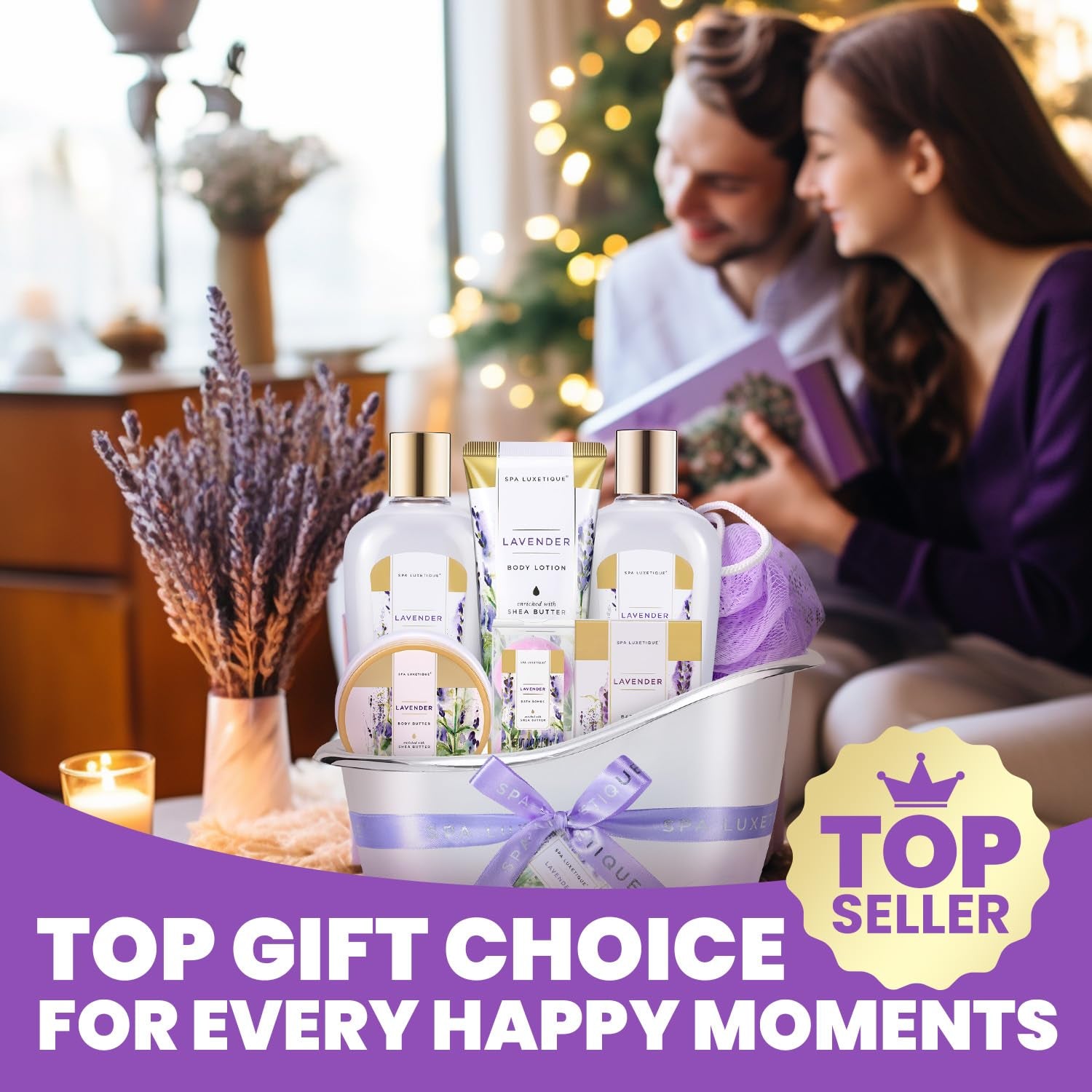 Spa Gifts for Women -  Gift Baskets for Women, 8 Pcs Lavender Bath Sets for Women Gift with Bubble Bath, Lotion Gift Set, Birthday Gifts for Mom, Easter Gifts for Women