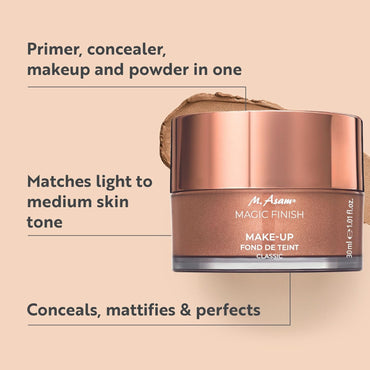 Magic Finish Make-Up Mousse (1.01 Fl Oz) – 4In1 Primer, Foundation, Concealer & Powder with Buildable Coverage, Hides Redness and Dark Spots, Vegan, for Light to Medium Skin Tones