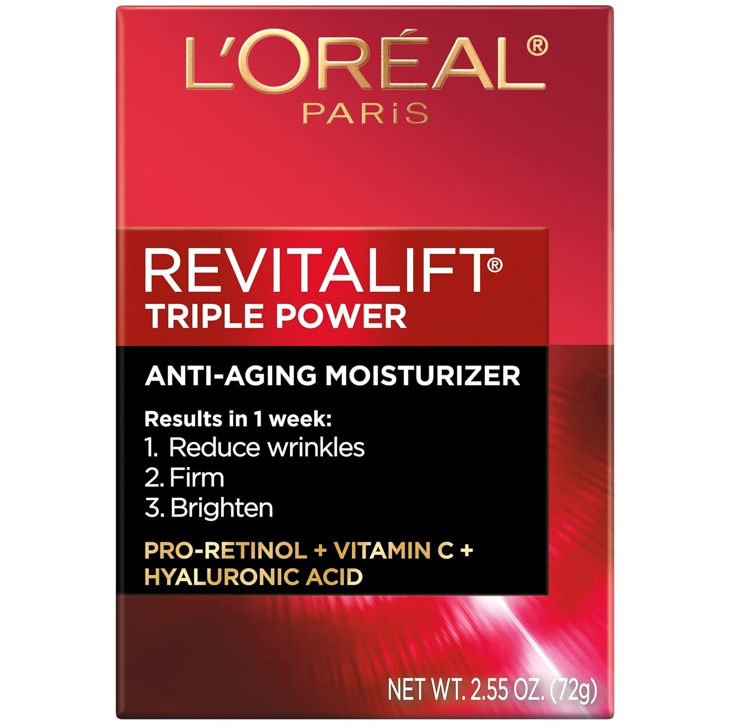 Revitalift Triple Power Anti-Aging Face Moisturizer, Pro Retinol, Hyaluronic Acid & Vitamin C, Reduce Wrinkles 2.55 Oz