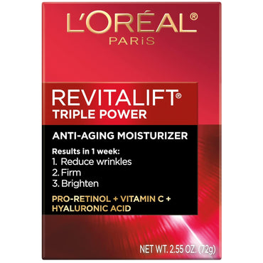 Revitalift Triple Power Anti-Aging Face Moisturizer, Pro Retinol, Hyaluronic Acid & Vitamin C, Reduce Wrinkles 2.55 Oz